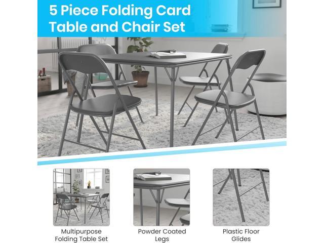 Flash Furniture Madison 5-Piece Folding Card Table and Chairs Set, Portable Event Table and Chairs Set for Indoor and Outdoor Gatherings, Gray
