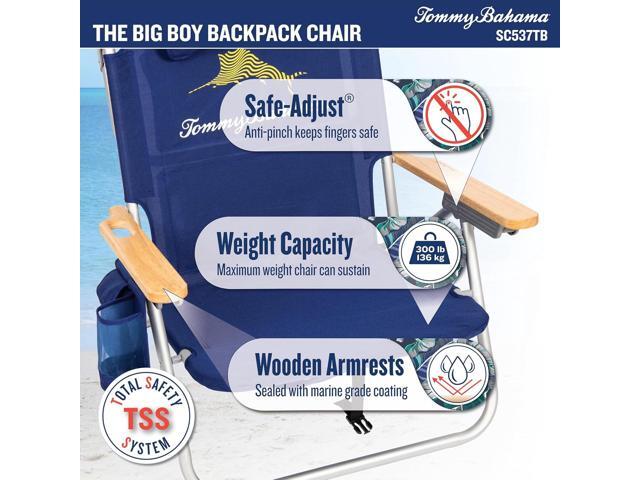 Tommy Bahama Big Boy 4-Position Folding 13' High Seat Backpack Beach or Camping Chair, Navy