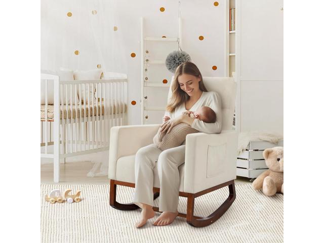 Yaheetech Rocking Chair, Modern Glider Chair, Recliner Armchair with Wood Legs and Side Pocket, Nursery Rocking Accent Chair with High Back for...