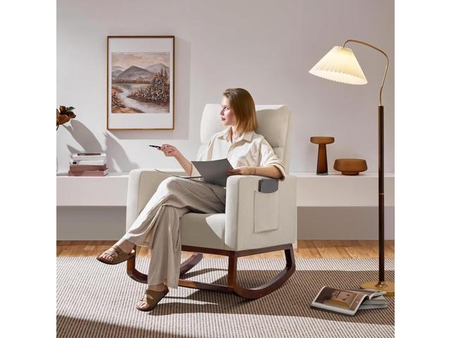 Yaheetech Rocking Chair, Modern Glider Chair, Recliner Armchair with Wood Legs and Side Pocket, Nursery Rocking Accent Chair with High Back for...