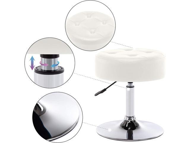 DUHOME PU Leather Vanity Stool Makeup Stool Vanity Chair Height Adjustable Swivel Stool Round Ottoman White