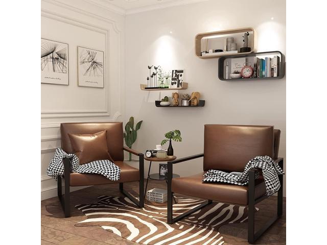 AWQM Modern PU Leather Accent Chair Arm Chair with Extra-Thick Padded Backrest and Seat Cushion Sofa Chairs for Living Room Bedroom, 105 Degree...
