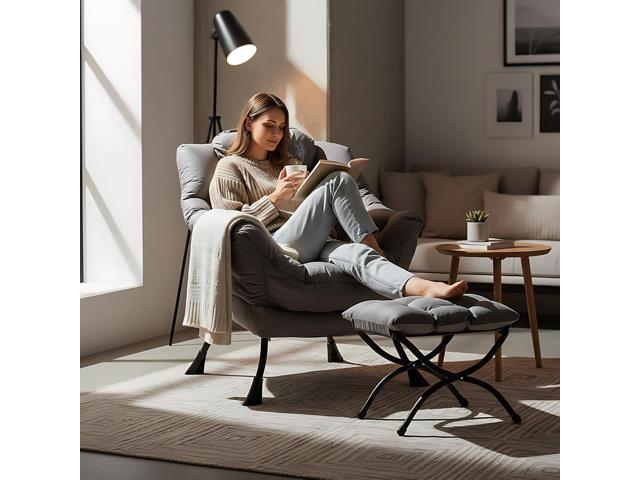 Welnow Lazy Chair with Ottoman, Modern Lounge Accent Chair with Armrests and a Side Pocket, Leisure Sofa Armchair, Reading Armchair with Footrest...