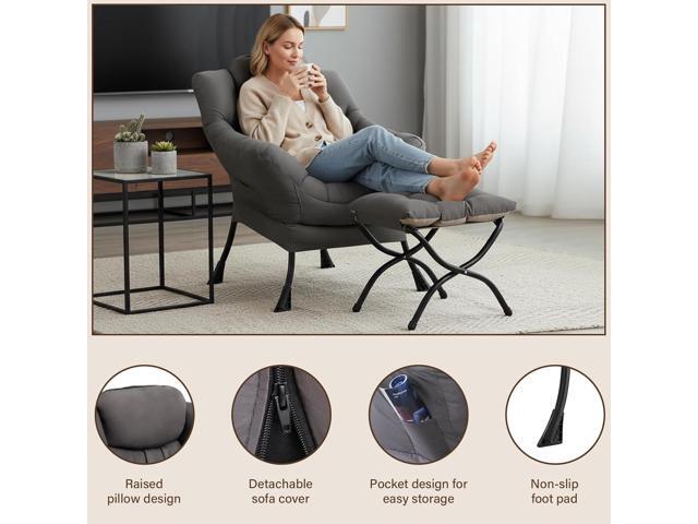 Welnow Lazy Chair with Ottoman, Modern Lounge Accent Chair with Armrests and a Side Pocket, Leisure Sofa Armchair, Reading Armchair with Footrest...