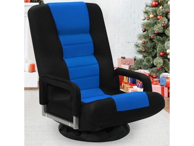Swivel Floor Gaming Chair w/Armrests, Folding Video Reclining Sofa w/6 Adjustable Position, Padded Backrest & Cushion, Lazy Lounger Couch for...