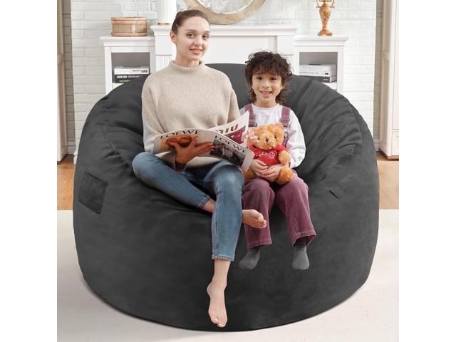 3FT Bean Bag Chair, Comfy Bean Bag Chairs with Memory Foam Filled, Fluffy Beanbag Sofa with Dutch Velvet Cover, Round BeanBag Chairs for Living...