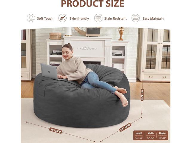 3FT Bean Bag Chair, Comfy Bean Bag Chairs with Memory Foam Filled, Fluffy Beanbag Sofa with Dutch Velvet Cover, Round BeanBag Chairs for Living...