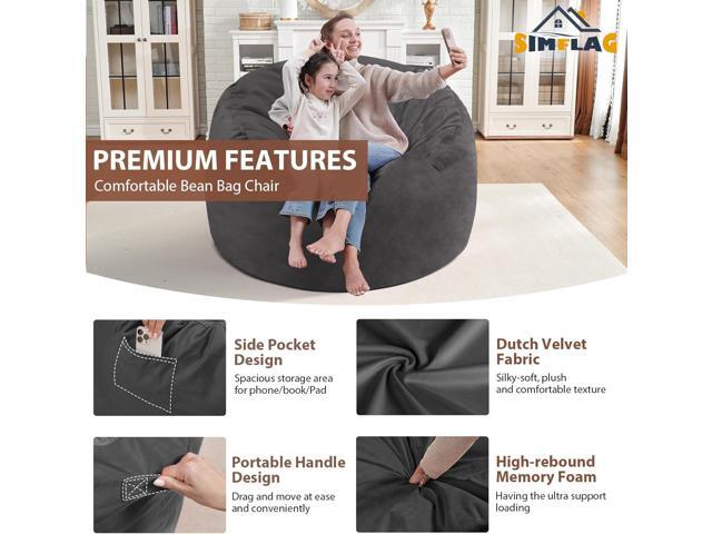 3FT Bean Bag Chair, Comfy Bean Bag Chairs with Memory Foam Filled, Fluffy Beanbag Sofa with Dutch Velvet Cover, Round BeanBag Chairs for Living...