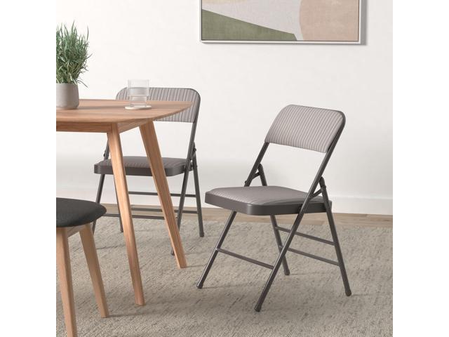 Amazing for less Pack of 2 (Fabric/Vinyl) Steel Frame Metal Foam Padded Folding Chairs (Black, Gray, White) (2-Pack - Fabric White)