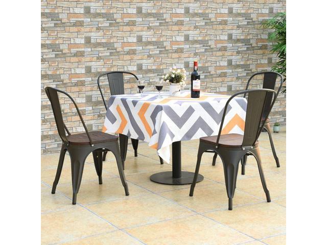 COSTWAY 18 Inch Dining Chair Set of 4, Industrial Vintage Stackable Metal Chairs, Counter Bar Chairs with High Backrest, Wood Seat, for Home,...