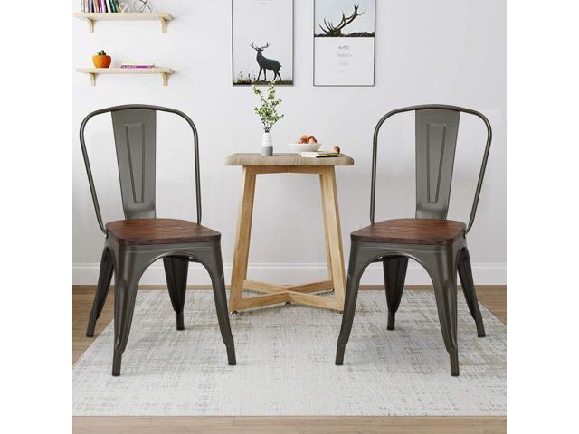 COSTWAY 18 Inch Dining Chair Set of 4, Industrial Vintage Stackable Metal Chairs, Counter Bar Chairs with High Backrest, Wood Seat, for Home,...