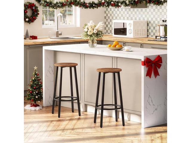 HOOBRO Bar Stools, Set of 2 Bar Chairs, Kitchen Round Height Stools with Footrest, Breakfast Bar Stools, Sturdy Steel Frame, for Dining Room,...