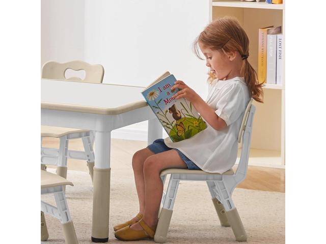 Height-Adjustable Kids Table and 4 Chairs Set, Toddler Table and Chair Set with Graffiti Desktop, 31.5''L x 23.6''W Children Activity Table for...