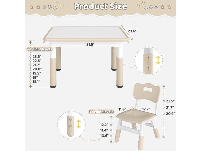Height-Adjustable Kids Table and 4 Chairs Set, Toddler Table and Chair Set with Graffiti Desktop, 31.5''L x 23.6''W Children Activity Table for...
