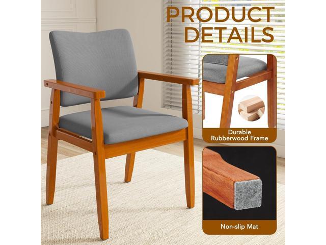 thksbought Mid Century Modern Walnut Dining Chairs Wood Arm Grey Fabric Kitchen Cafe Living Room Decor Furniture