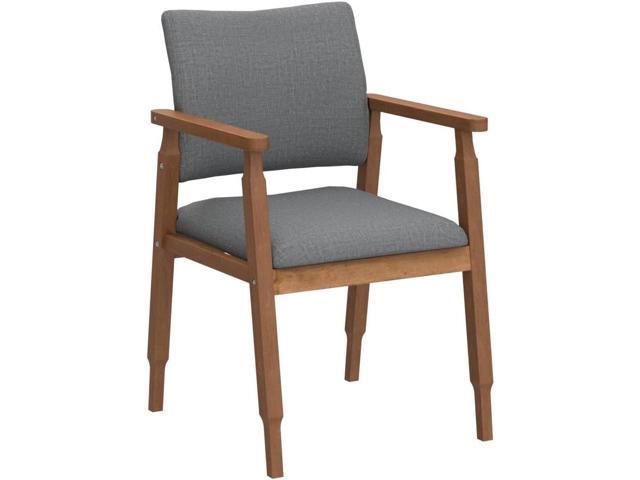 thksbought Mid Century Modern Walnut Dining Chairs Wood Arm Grey Fabric Kitchen Cafe Living Room Decor Furniture