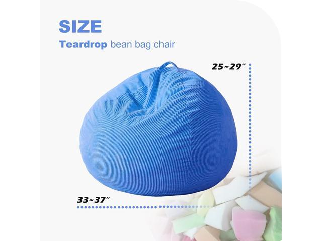 Homguava 3.5FT Bean Bag Chair: Teardrop Bean Bags with Memory Foam Filled, Compact Beanbag Chairs Soft Sofa with Corduroy Cover (Blue)