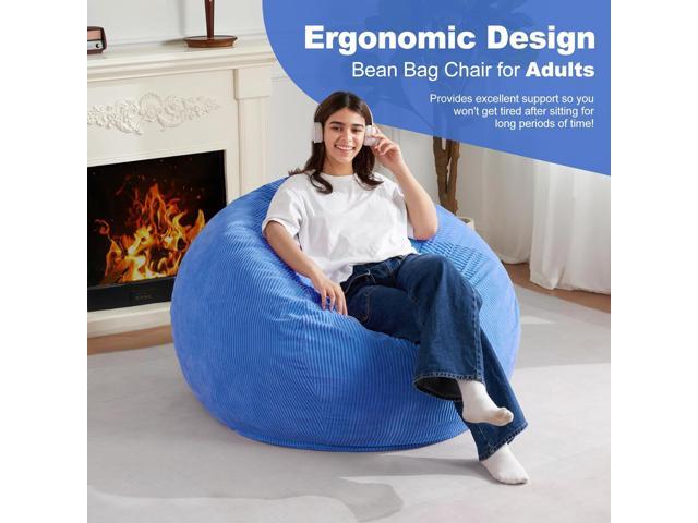 Homguava 3.5FT Bean Bag Chair: Teardrop Bean Bags with Memory Foam Filled, Compact Beanbag Chairs Soft Sofa with Corduroy Cover (Blue)