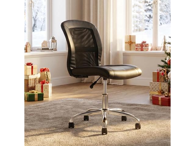Serta Essential Armless TaskChair, Small Desk Chairs with Wheels, Breathable Mesh Back and Faux Leather, Quality Foam Cushion Seat for Comfort,...