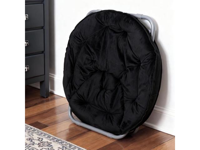 SUPER DEAL Folding Saucer Chair, Adults Kids Portable Faux Fur Round Chair for Living Room Dorm Room Apartment, Black