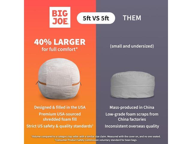 Big Joe Fuf 5Ft Oversized Foam Bean Bag Chair with Removable Cover for Kids, Teens, Adults, Onyx Lenox, Durable Woven Polyester, 5 foot Large...
