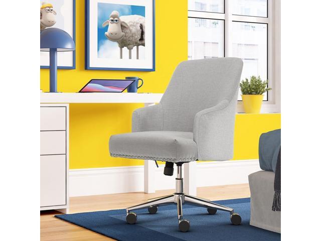 Serta Leighton Home Office Desk Chair, Stylish Mid-Back with Chrome Nailheads, Memory Foam Cushion and Padded Arms, Mid Century Modern Vanity...