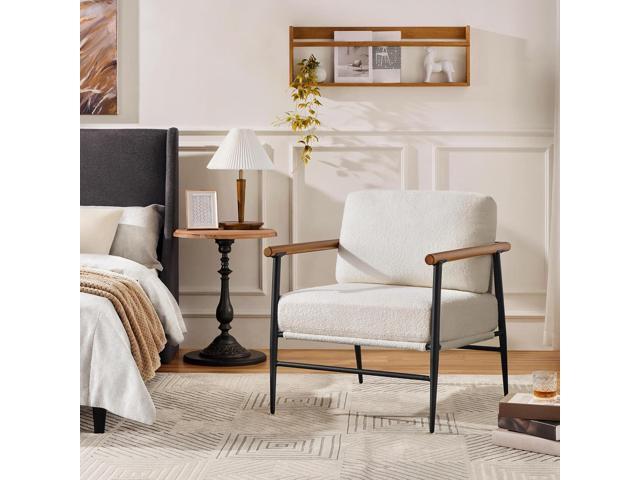 Yaheetech Accent Chair, Modern Vanity Chair, Boucle Fabric Lounge Chair with Metal Frame, Plush Back Pillow and Seat Cushion Pocket Coil Seat for...