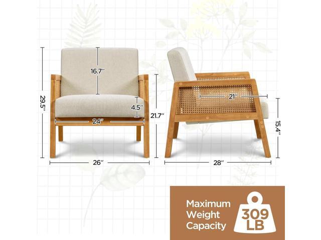Yaheetech Beige Accent Chair, Armchair with Wood Legs, Mid Century Living Room Chair, Linen Fabric Lounge Chair for Bedroom Reading Room, Beige