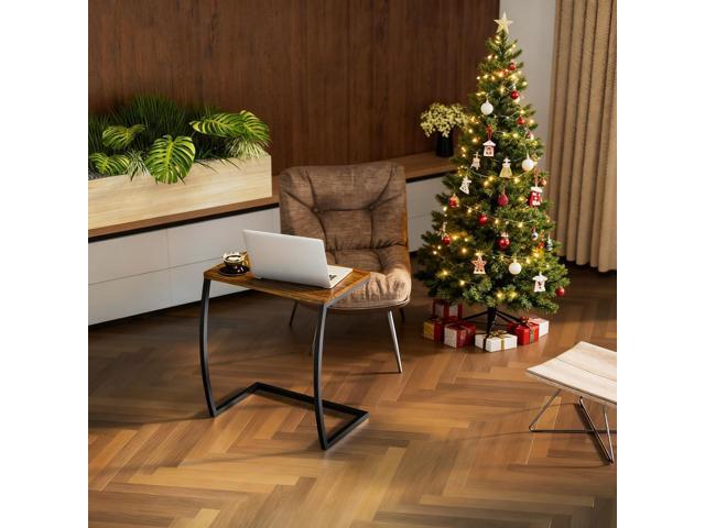 SRIWATANA Side Table, End Table, Vintage C-Shaped Couch Table for Sofa Laptop Coffee Snack, Walnut