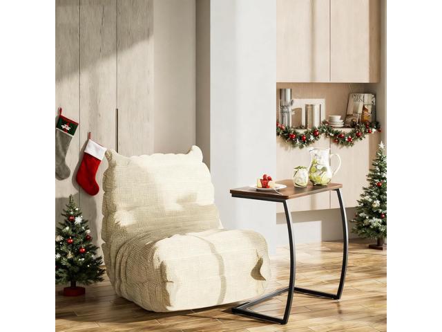 SRIWATANA Side Table, End Table, Vintage C-Shaped Couch Table for Sofa Laptop Coffee Snack, Walnut