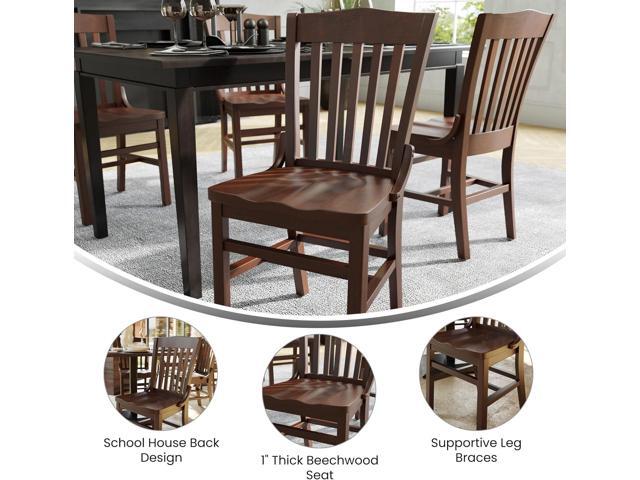 Flash Furniture Hercules Series School House Back Mahogany Wood Dining Chair, Traditional Elegant Wood Restaurant Chair, Walnut Wood
