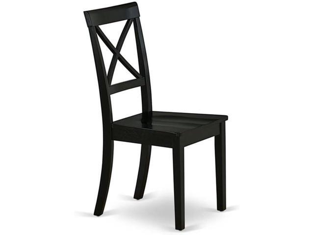 East West Furniture BOC-BLK-W Boston Dining Room Chairs - Cross Back Solid Wood Seat Chairs, Set of 2, Black