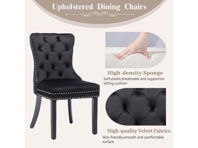 KCC Velvet Dining Chairs Set of 2, Upholstered High-end Tufted Dining Room Chair with Nailhead Back Ring Pull Trim Solid Wood Legs, Nikki...