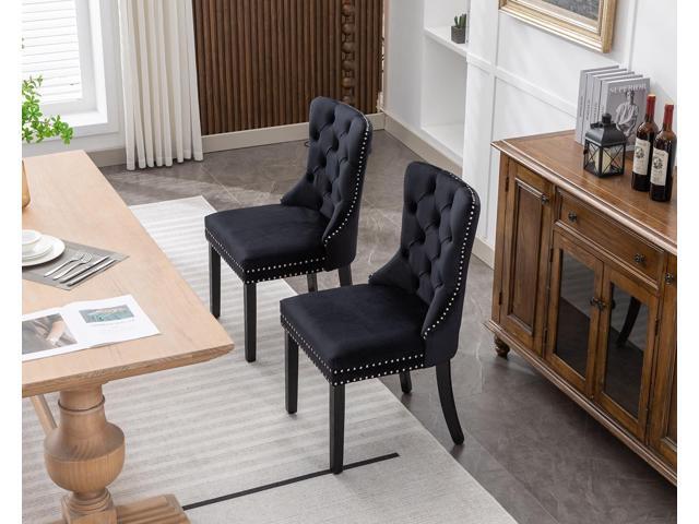 KCC Velvet Dining Chairs Set of 2, Upholstered High-end Tufted Dining Room Chair with Nailhead Back Ring Pull Trim Solid Wood Legs, Nikki...