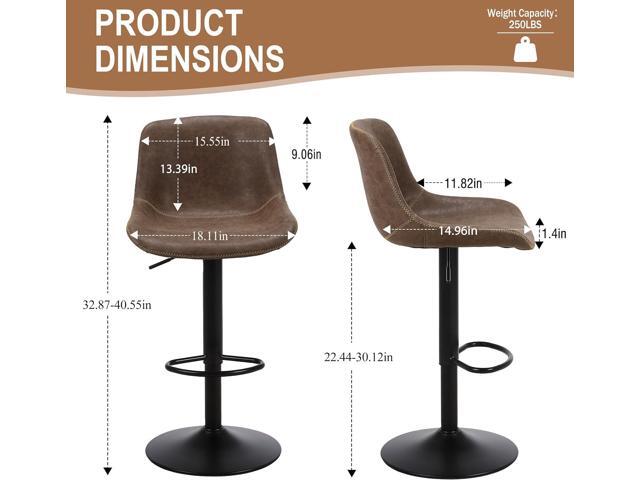 Bar Stools Set of 2, Swivel Counter Height Barstools with Back, Adjustable Modern Bar Chairs, Tall Armless PU Leather Kitchen Island Stool, Brown