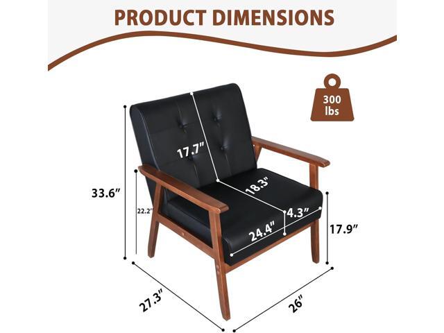 JIASTING Mid-Century Retro Modern Accent Chair Wooden Arm Upholstered Tufted Back Lounge Chairs Seat Size 24.4' 18.3' (Deep) (Square Leg Black)