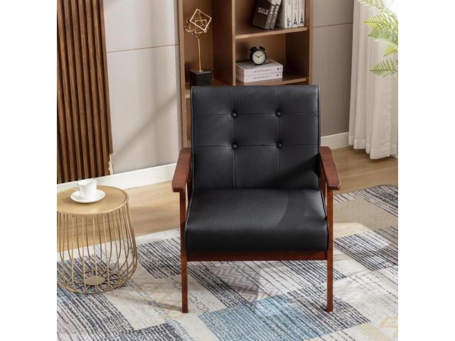 JIASTING Mid-Century Retro Modern Accent Chair Wooden Arm Upholstered Tufted Back Lounge Chairs Seat Size 24.4' 18.3' (Deep) (Square Leg Black)