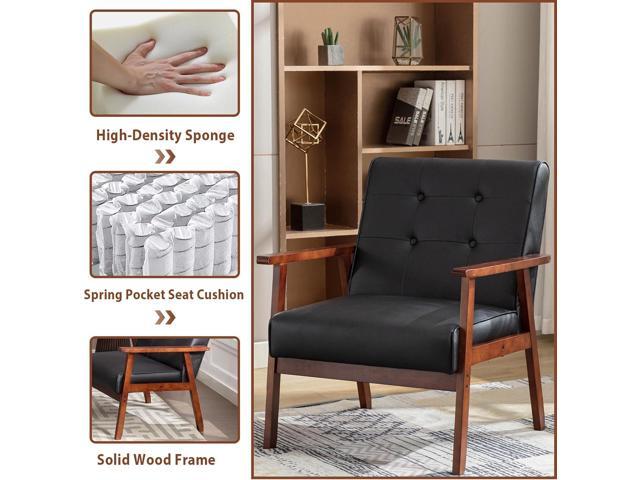 JIASTING Mid-Century Retro Modern Accent Chair Wooden Arm Upholstered Tufted Back Lounge Chairs Seat Size 24.4' 18.3' (Deep) (Square Leg Black)