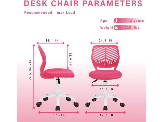 FurnitureR Teens Girls Task Chair 360 Swivel, Low Mid PP Mesh Back Fabric Seat, Height Adjustable, Rolling Castor, W15.7inces x D15.2inces x...
