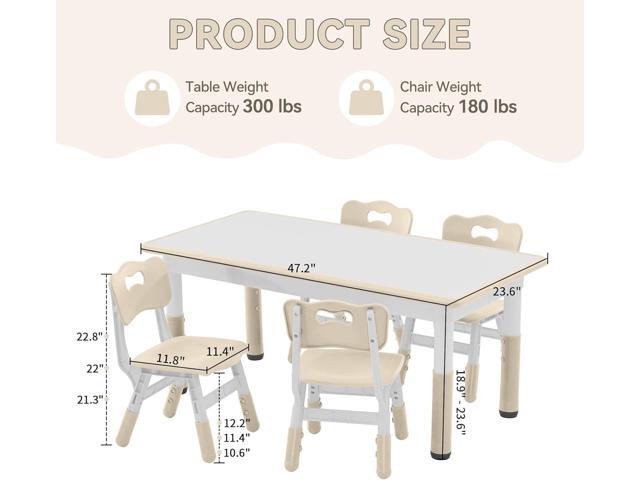 Kids Study Table and Chairs Set, Height Adjustable Toddler Table and Chair Set for Kids Ages 3-8, Graffiti Desktop (Burlywood - 1)