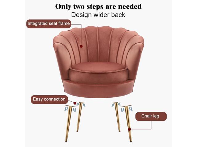 DAGONHIL Mid Century Modern Upholstered Accent Chair,Petal Vanity Chair,Retro Leisure Velvet Single Sofa with Golden Metal Legs for Living...