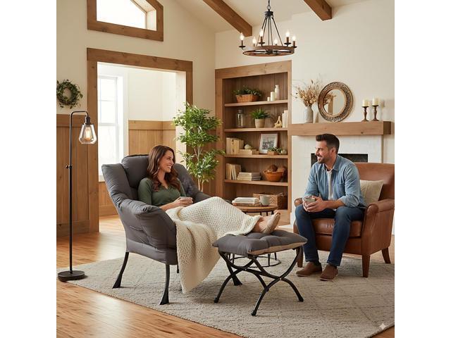 LITA Lazy Chair with Ottoman, Modern Accent Leisure Upholstered Lazy Sofa Armchair, Contemporary Lounge Reading Chair with Armrests and a Side...