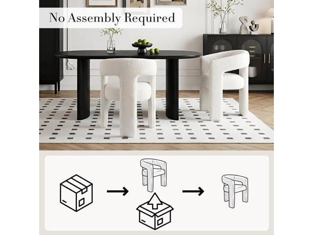 Modern Sherpa Barrel Dining Chair Upholstered Faux Fur Dining Room Chair with arm Comfy Accent Side Chair for Kitchen/Living Room/Reception, White