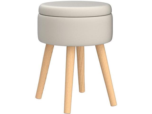 Mxfurhawa Storage Ottoman Linen Round Vanity Stool Tray Top Modern Foot Stool with Wood Legs Multifunctional Upholstered Foot Ottoman Rest for...