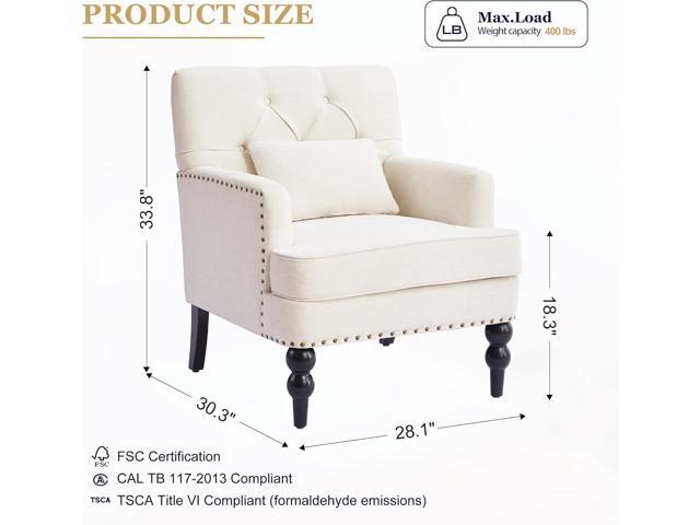 HUIMO Tufted Club Chair,Accent Chair with Lumbar Pillow, Upholstered Button Armchair, Linen Fabric Sofa Chairs for Bedroom, Living Room, Mid...