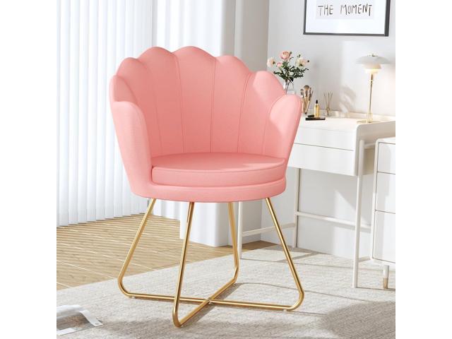 Furniliving Pink Vanity Chairs, Velvet Makeup Chair for Bedroom, Home Office Desk Chair with Gold Plating Legs, Cute Accent Chair for Makeup Room,...