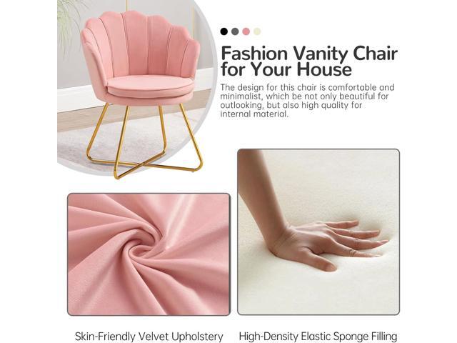 Furniliving Pink Vanity Chairs, Velvet Makeup Chair for Bedroom, Home Office Desk Chair with Gold Plating Legs, Cute Accent Chair for Makeup Room,...