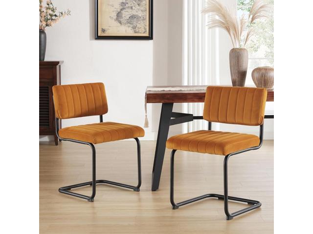 ONEVOG Velvet Dining Chairs Set of 2, Upholstered Kitchen Dining Room Chair, Comfy Chair with Black Metal Legs, Cantilevered Design Chair for...
