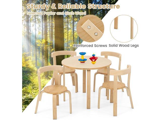 HONEY JOY Kids Table and Chair Set, Bentwood Toddler Round Table and 4 Chairs for Craft Art, Building Block, 5-Piece Children Furniture Set for...