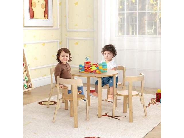 HONEY JOY Kids Table and Chair Set, Bentwood Toddler Round Table and 4 Chairs for Craft Art, Building Block, 5-Piece Children Furniture Set for...